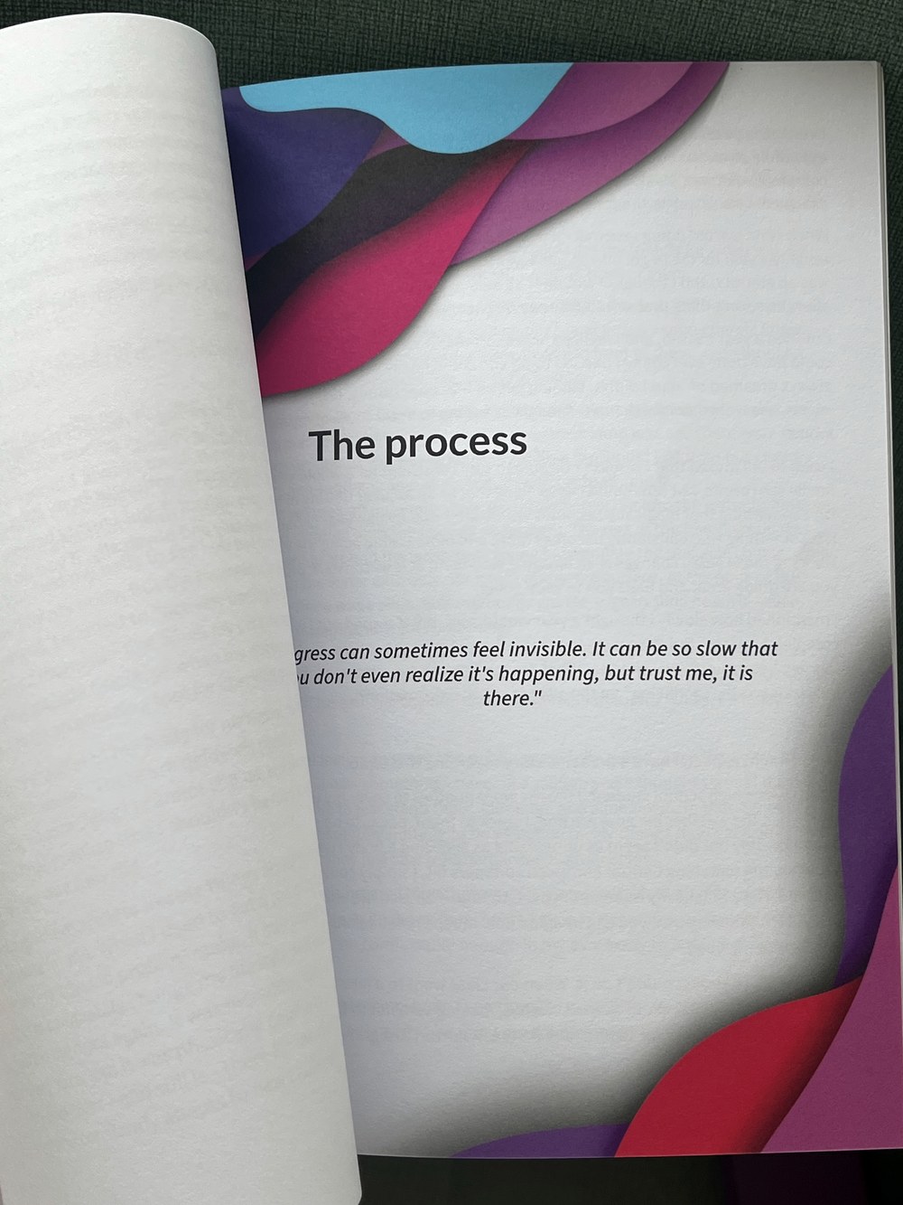 Upright photo of the interior page titled The process